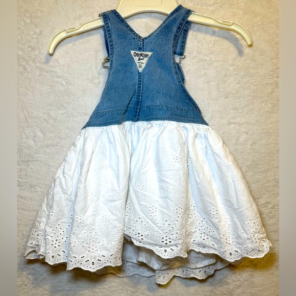 OshKosh B’Gosh girl blue Jean denim overalls top white eyelet full skirt cute 4T - Picture 2 of 7